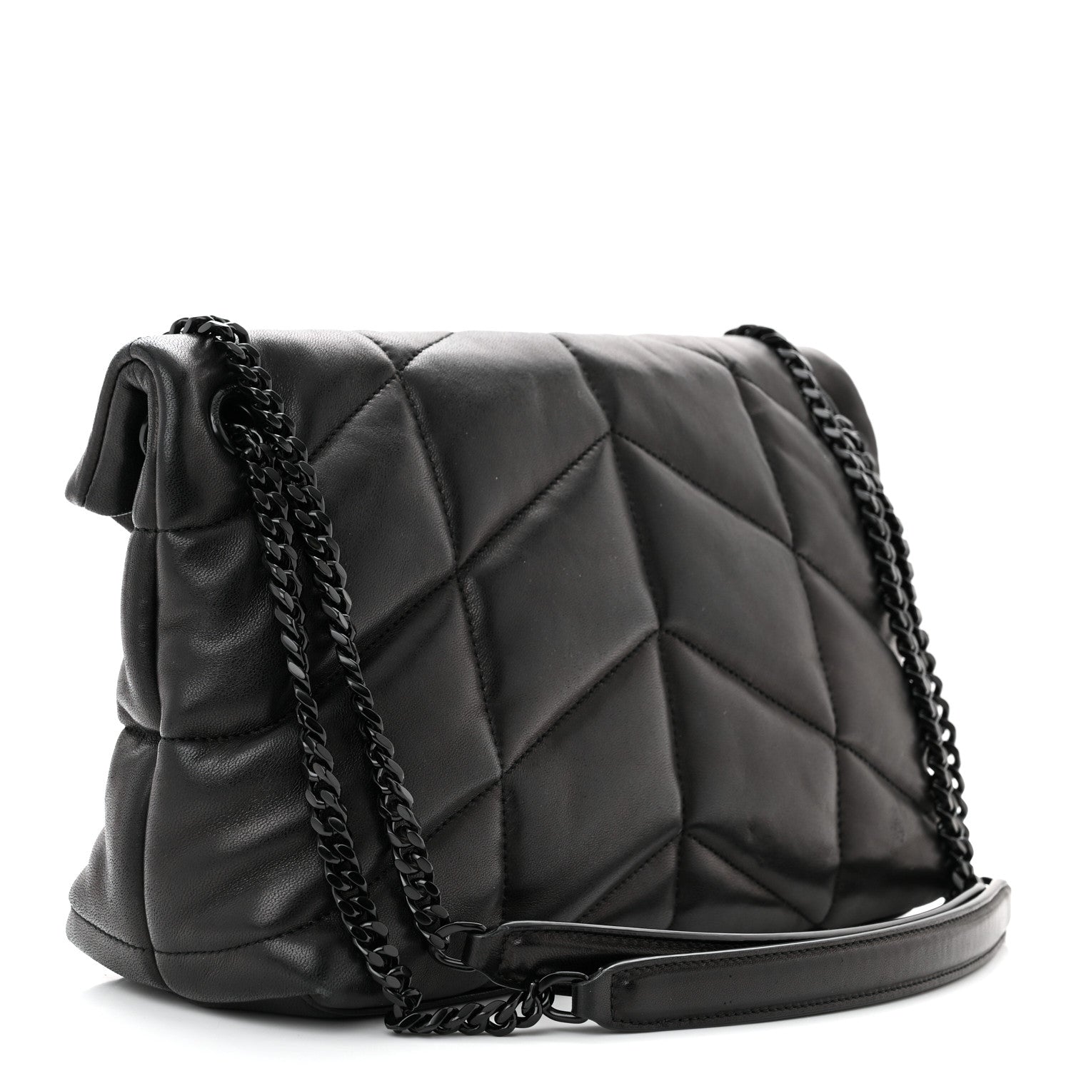 Saint Laurent Lambskin Quilted Monogram Monochrome Small Loulou Puffer Chain Satchel Black 3 of 11