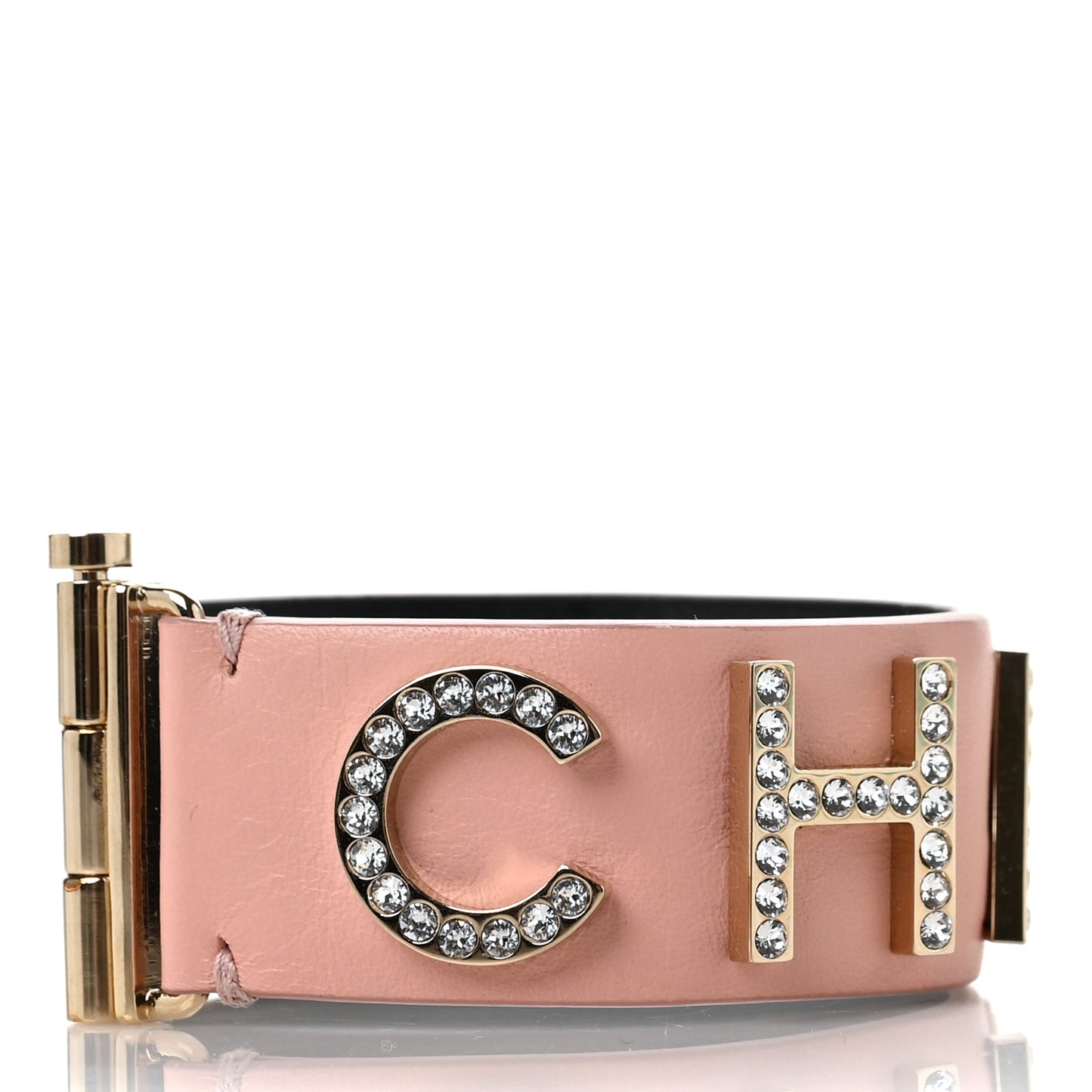 Calfskin Crystal Logo Cuff M Pink