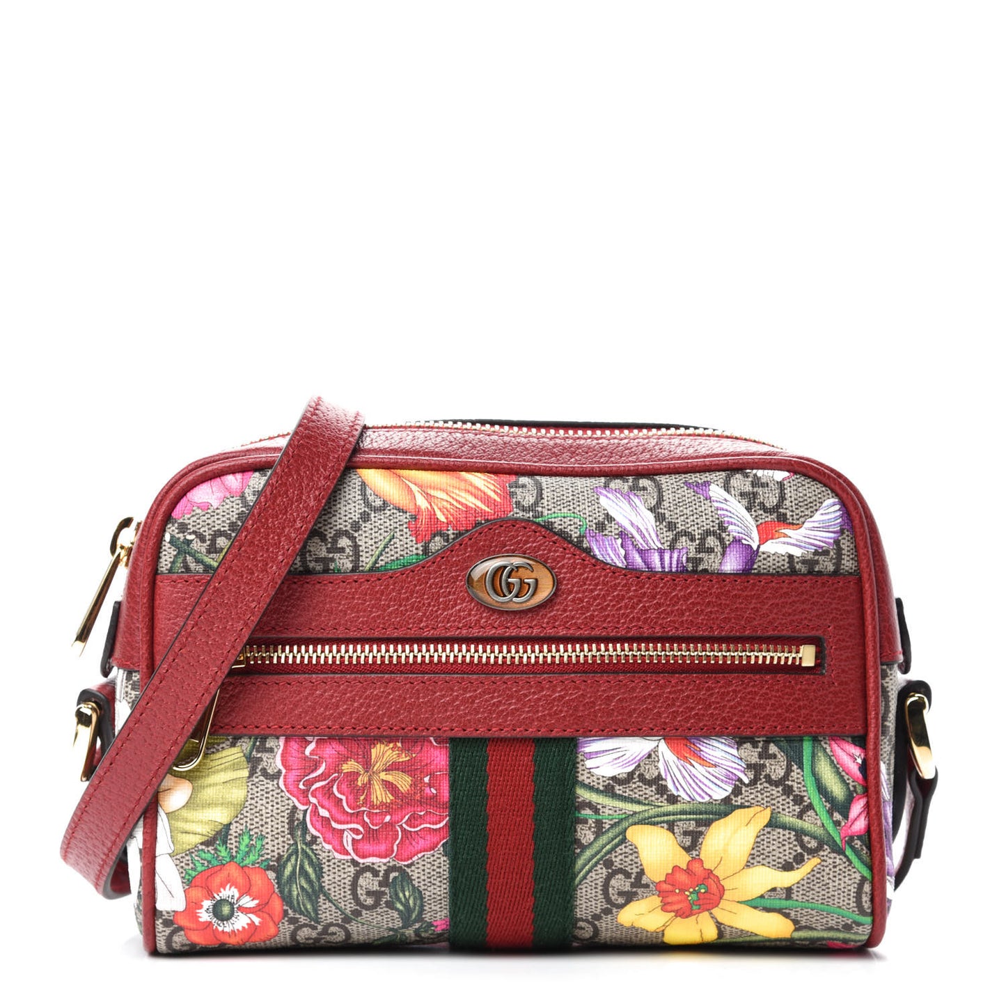 GG Supreme Monogram Flora Web Mini Ophidia Shoulder Bag Red