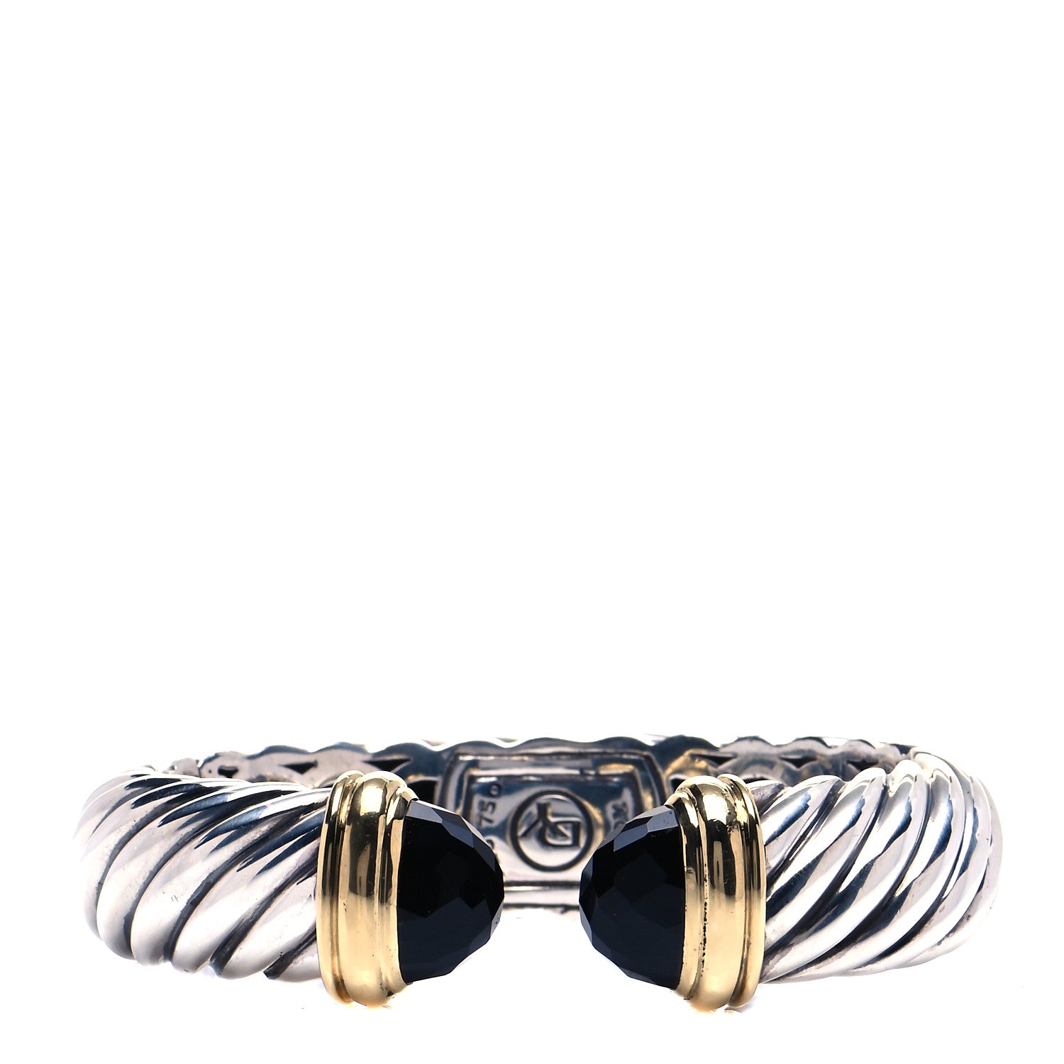 David Yurman Sterling Silver 18K Yellow Gold Black Onyx 15mm Waverly Bracelet 1 of 7