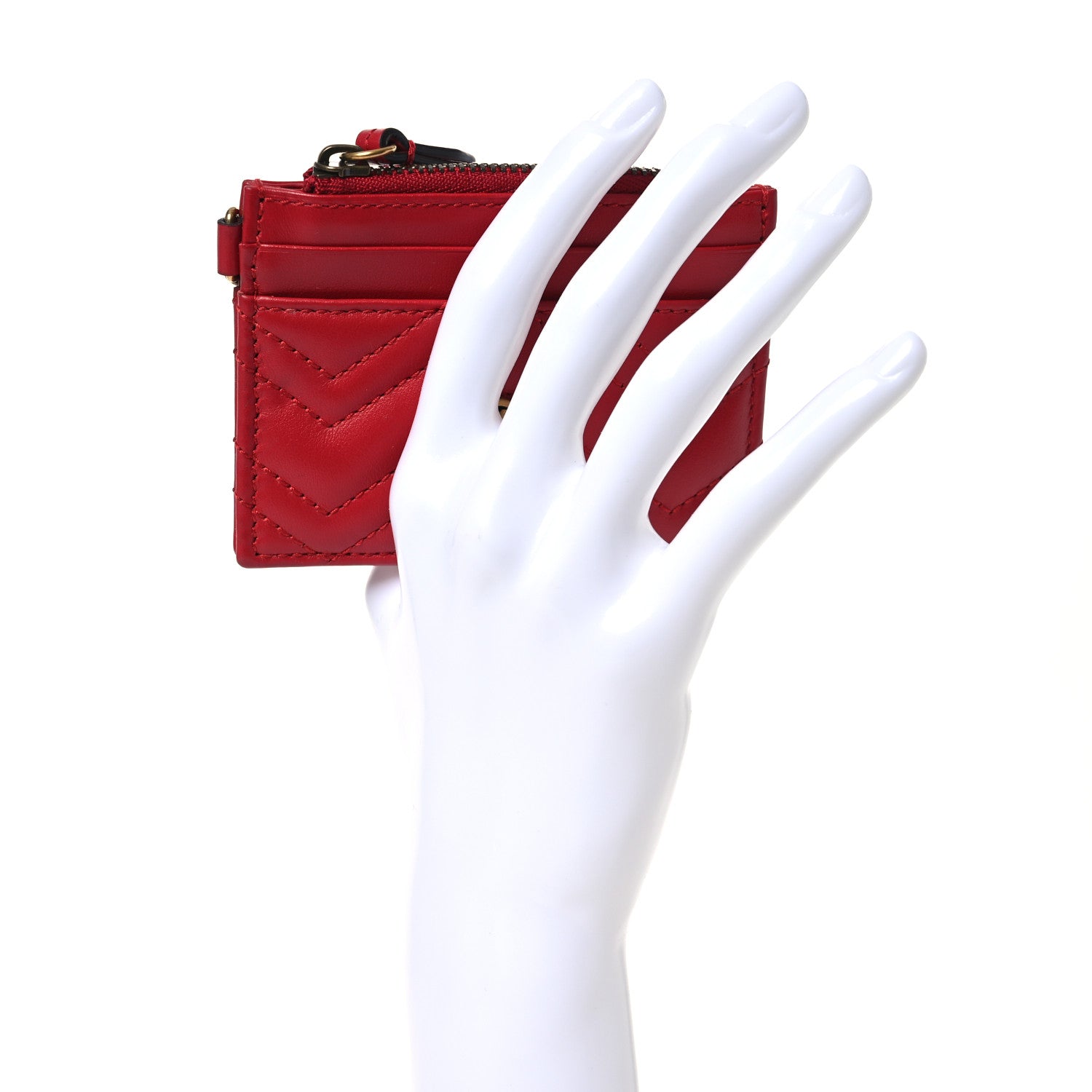 Gucci Calfskin Matelasse GG Marmont Key Case Card Holder Hibiscus Red 2 of 9