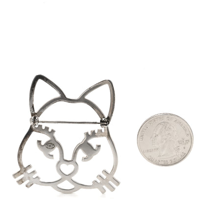 Chanel Strass Crystal Emoji Choupette Cat Brooch Silver 3 of 4