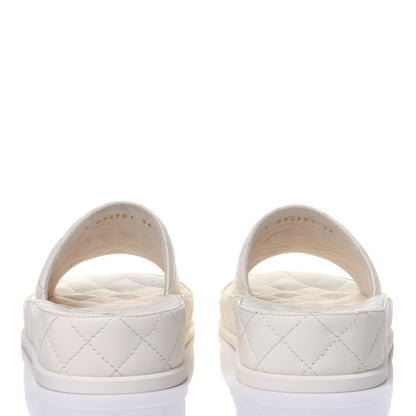 Chanel Lambskin Quilted CC Mules Sandals 36 Ivory 5 of 12