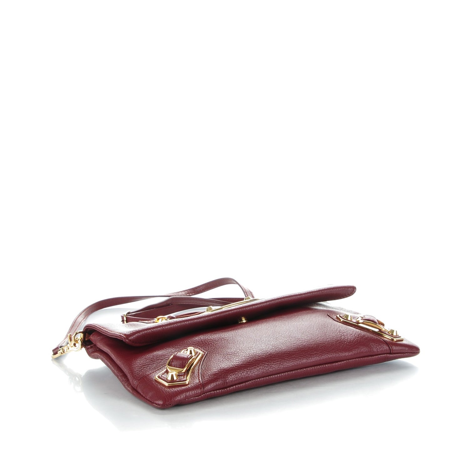 Chevre Gold Metallic Edge Hardware Envelope Clutch Bordeaux