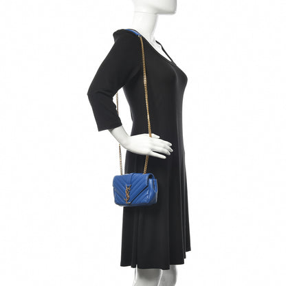 Saint Laurent Sheepskin Matelasse Chevron Monogram Classic Baby Chain Bag Blue Majorelle 2 of 11