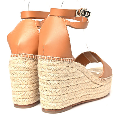 Hermes Calfskin Tipoli Espadrille Wedge Sandals 37 Gold 5 of 8