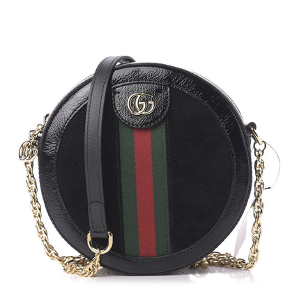 Gucci Suede Patent Web Mini Ophidia Round Shoulder Bag Black 1 of 11