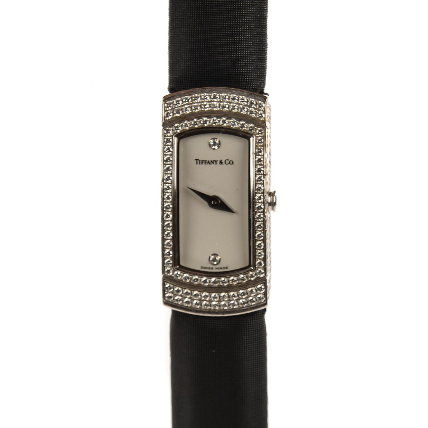 18K White Gold Satin Diamond Bezel 14mm Cocktail Quartz Watch