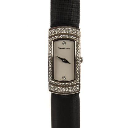 Tiffany 18K White Gold Satin Diamond Bezel 14mm Cocktail Quartz Watch 1 of 7