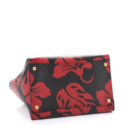 Prada Saffiano Hibiscus Print Twin Pocket Tote Rosso 5 of 8