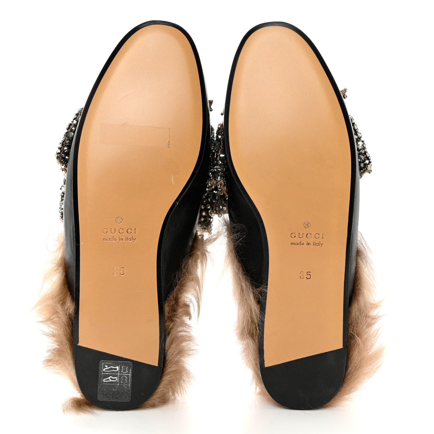 Malaga Kid Fur Crystal Bow Embroidered Womens Princetown Slippers 35 Black