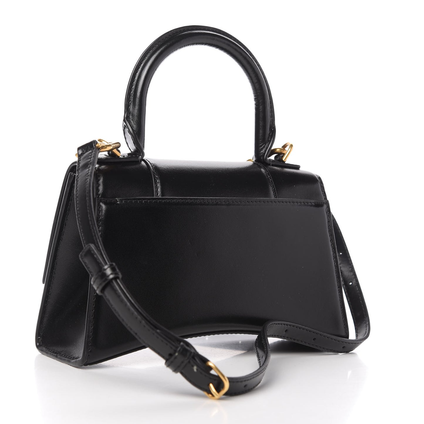 Shiny Box Calfskin Hourglass Top Handle Bag XS Black