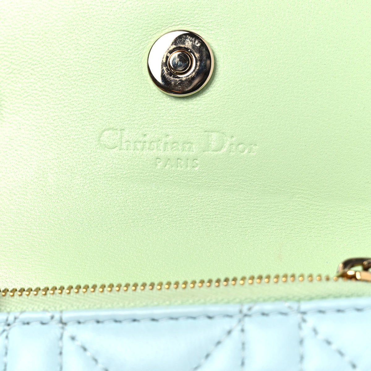 Lambskin Cannage Miss Dior Glycine Wallet Blue Green