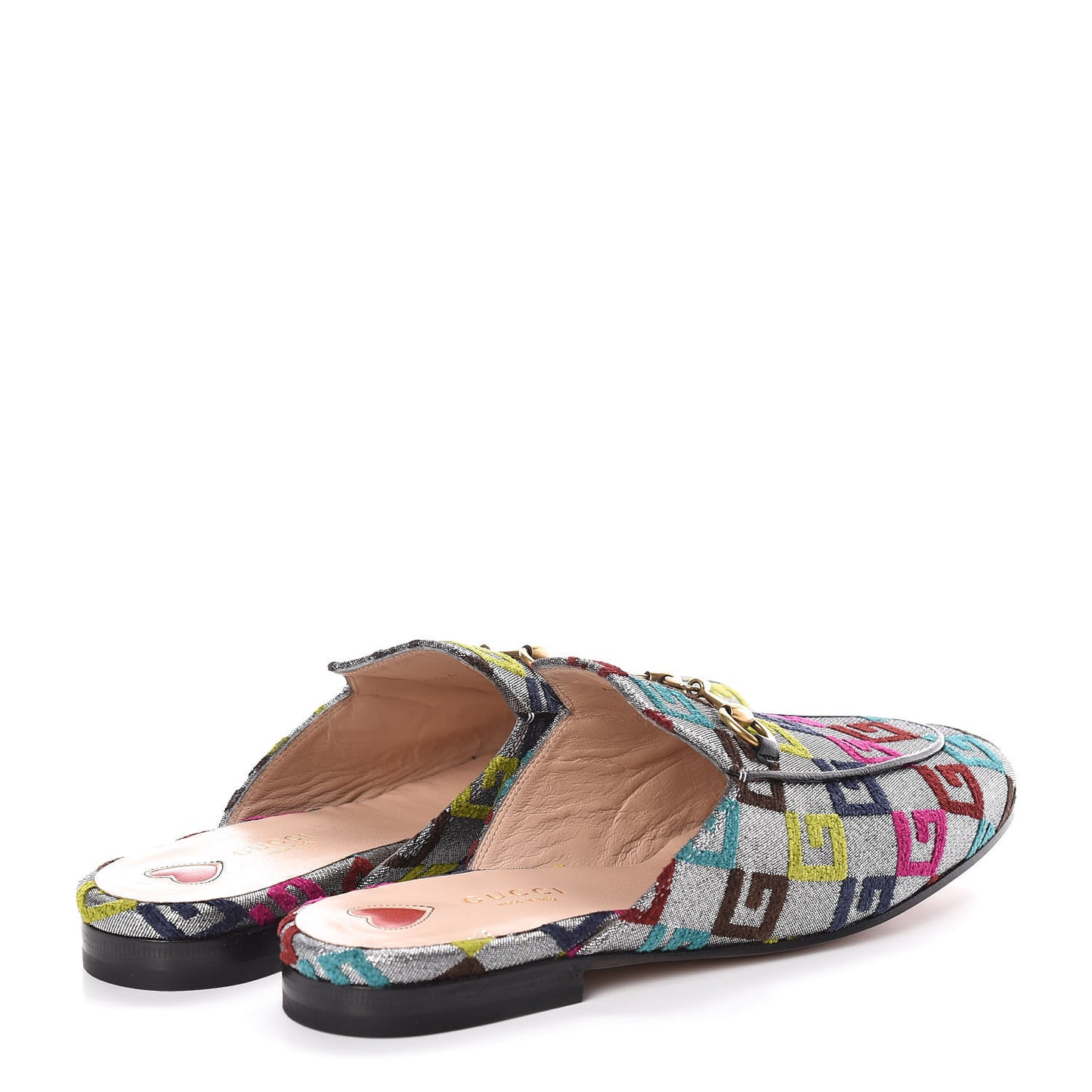 Velvet Lurex Square G Womens Princetown Slippers 37 Silver Multicolor