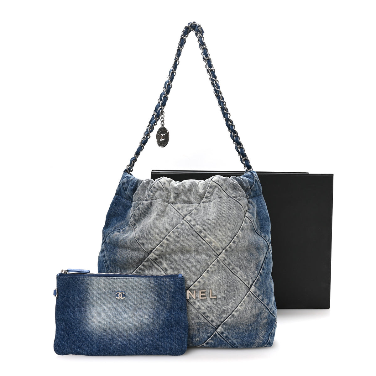 Denim Quilted Small Chanel 22 Blue