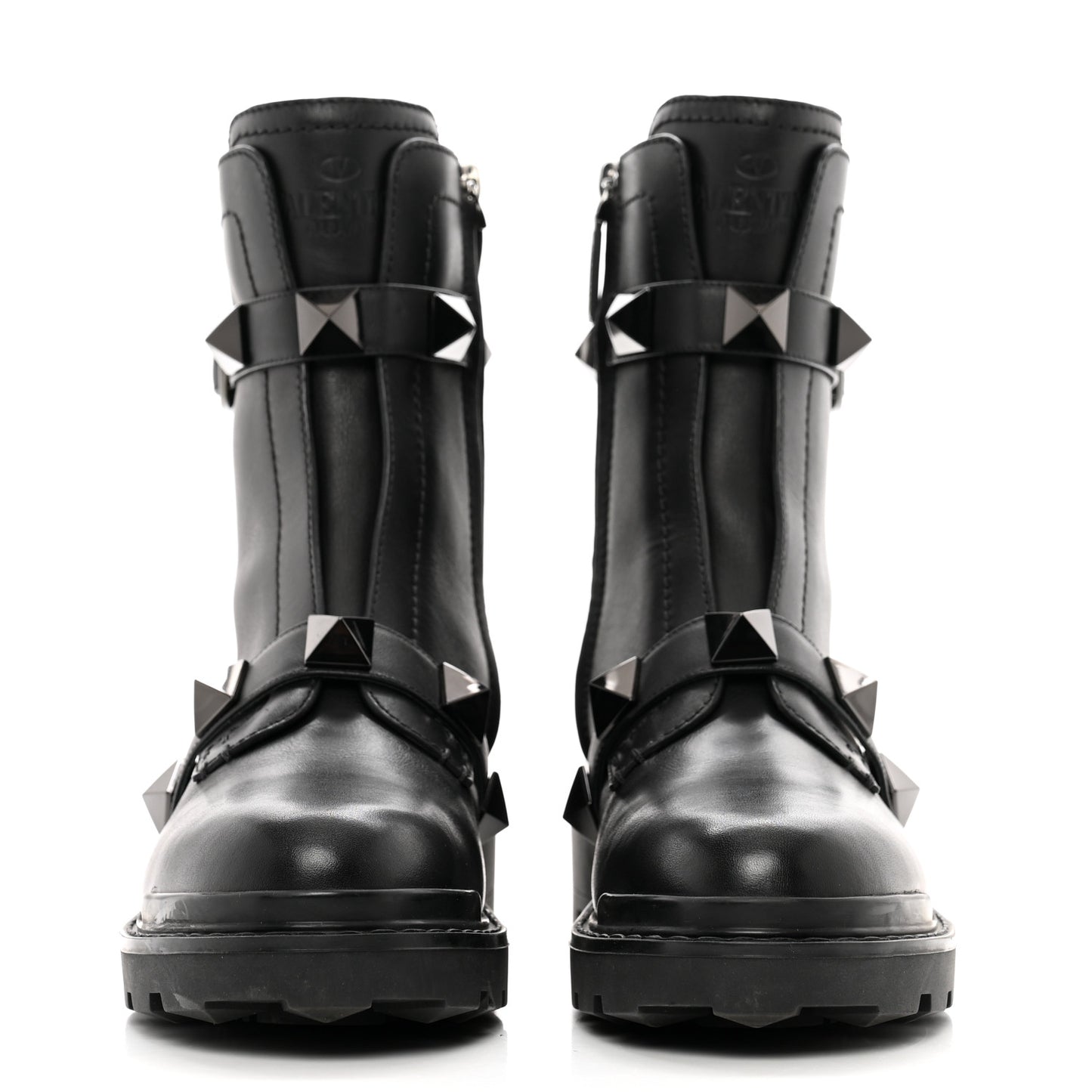 Calfskin Tonal Roman Stud 20/40mm Combat Boots 40 Black