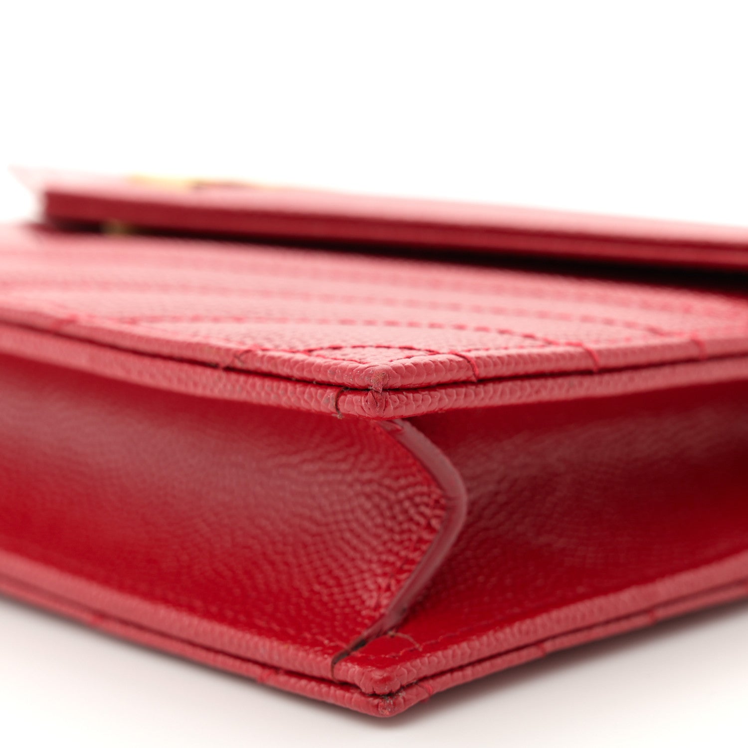 Saint Laurent Grain De Poudre Matelasse Chevron Monogram Envelope Chain New Red 10 of 13