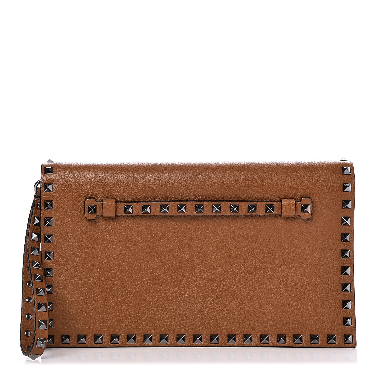 Valentino Garavani Pebbled Calfskin Rockstud Wristlet Clutch Brown 1 of 6
