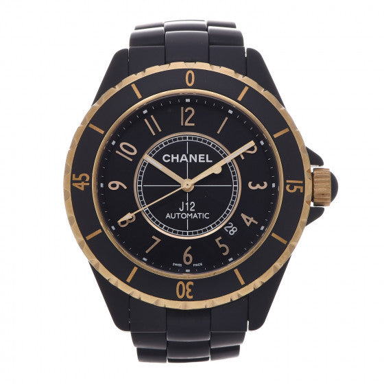 Chanel Stainless Steel 18K Yellow Gold Matte Ceramic 41mm J12 Automatic Watch Black 1 of 6