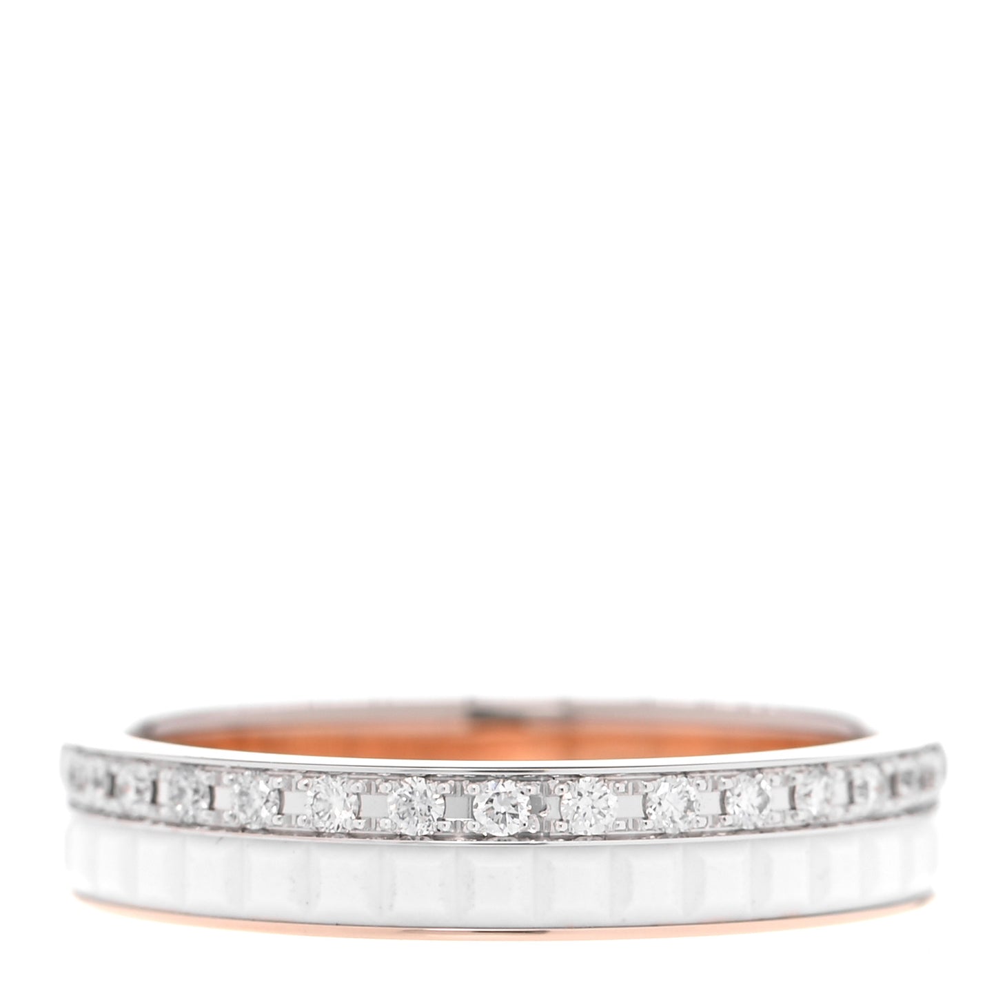 18K Pink White Gold Ceramic Diamond Quatre Classique Wedding Band Ring 50 5.25