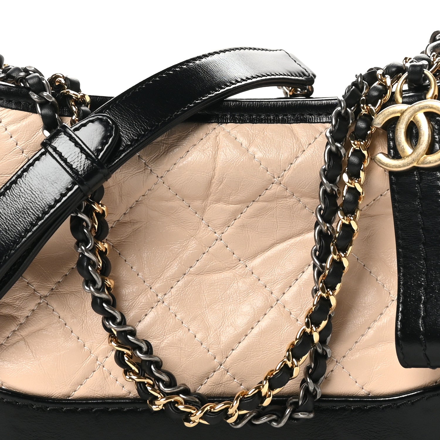 Chanel Aged Calfskin Quilted Small Gabrielle Hobo Beige Black 8 of 10