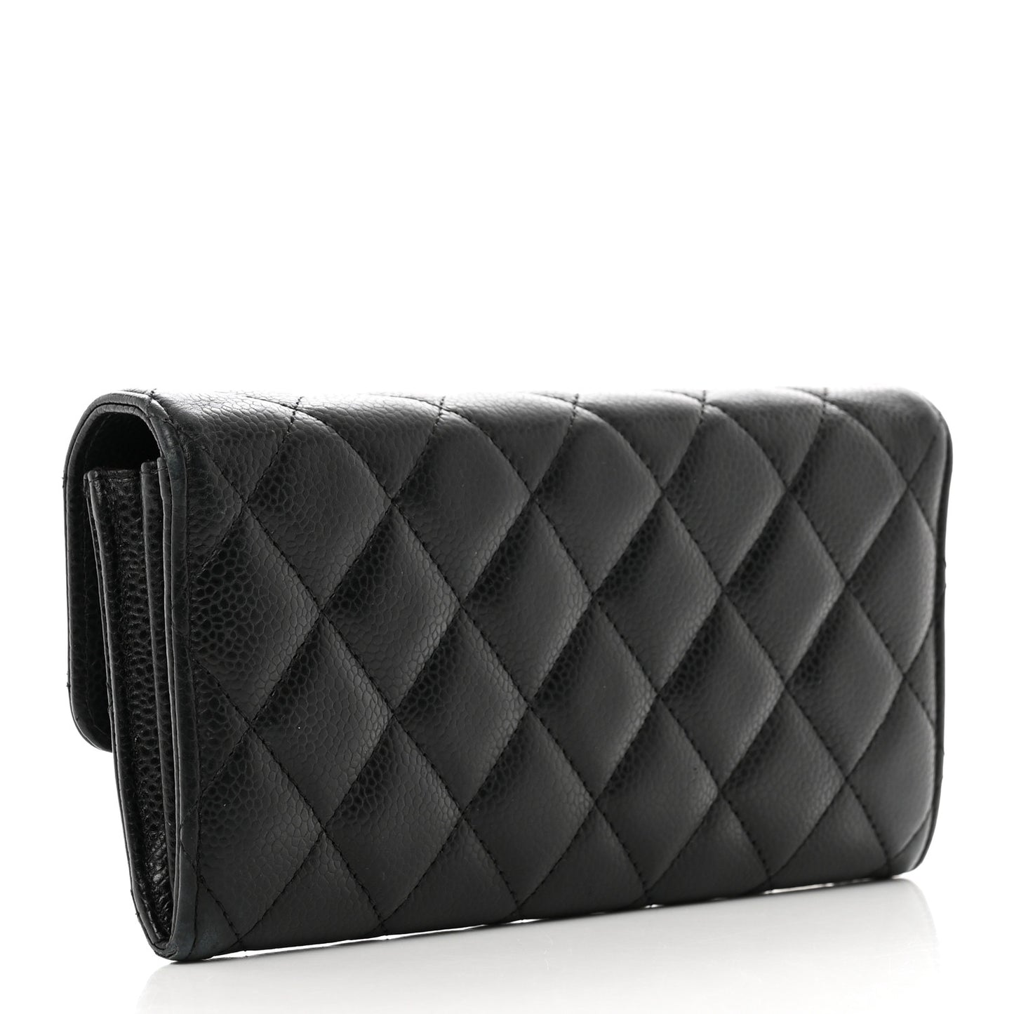 Caviar Quilted Large Flap Wallet Black
