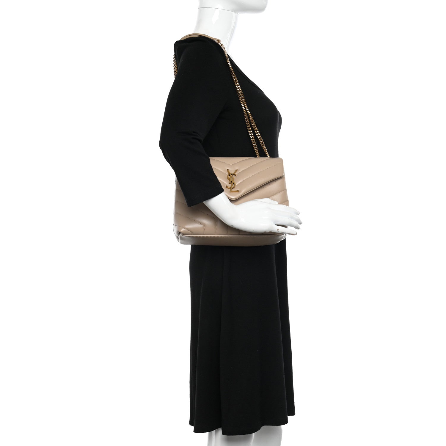 Saint Laurent Calfskin Y Quilted Monogram Small Loulou Chain Satchel Dark Beige 2 of 11