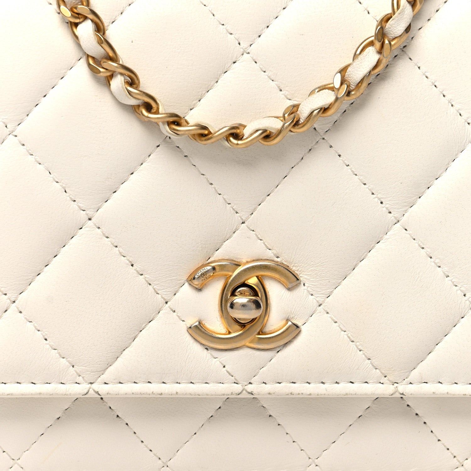 Chanel Lambskin Quilted CC Pearl Crush Wallet on Chain WOC White 9 of 15