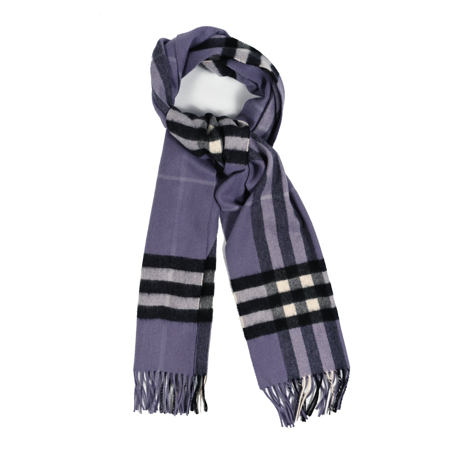 Cashmere Giant Check Icon Stripe Fringe Scarf Purple