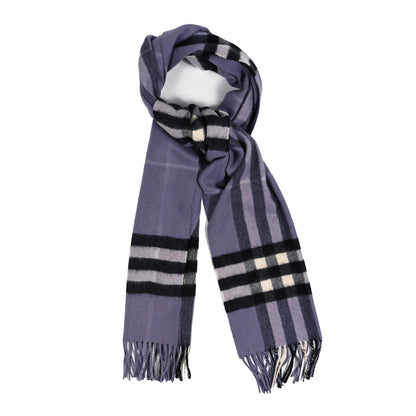 Burberry Cashmere Giant Check Icon Stripe Fringe Scarf Purple 1 of 3