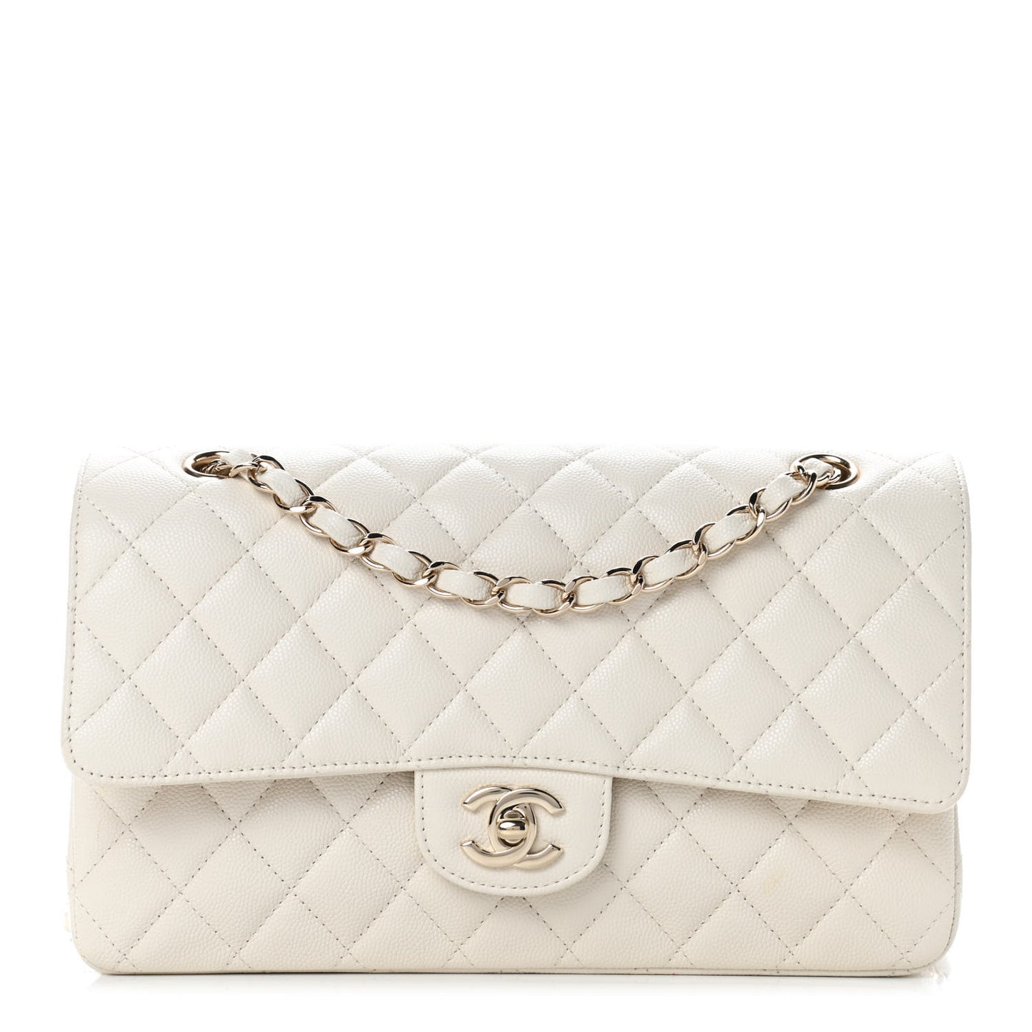 Caviar Quilted Medium Double Flap White
