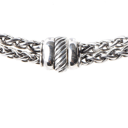 David Yurman Sterling Silver 18K Yellow Gold Double Wheat Chain Carved Cable Pendant Necklace 6 of 8