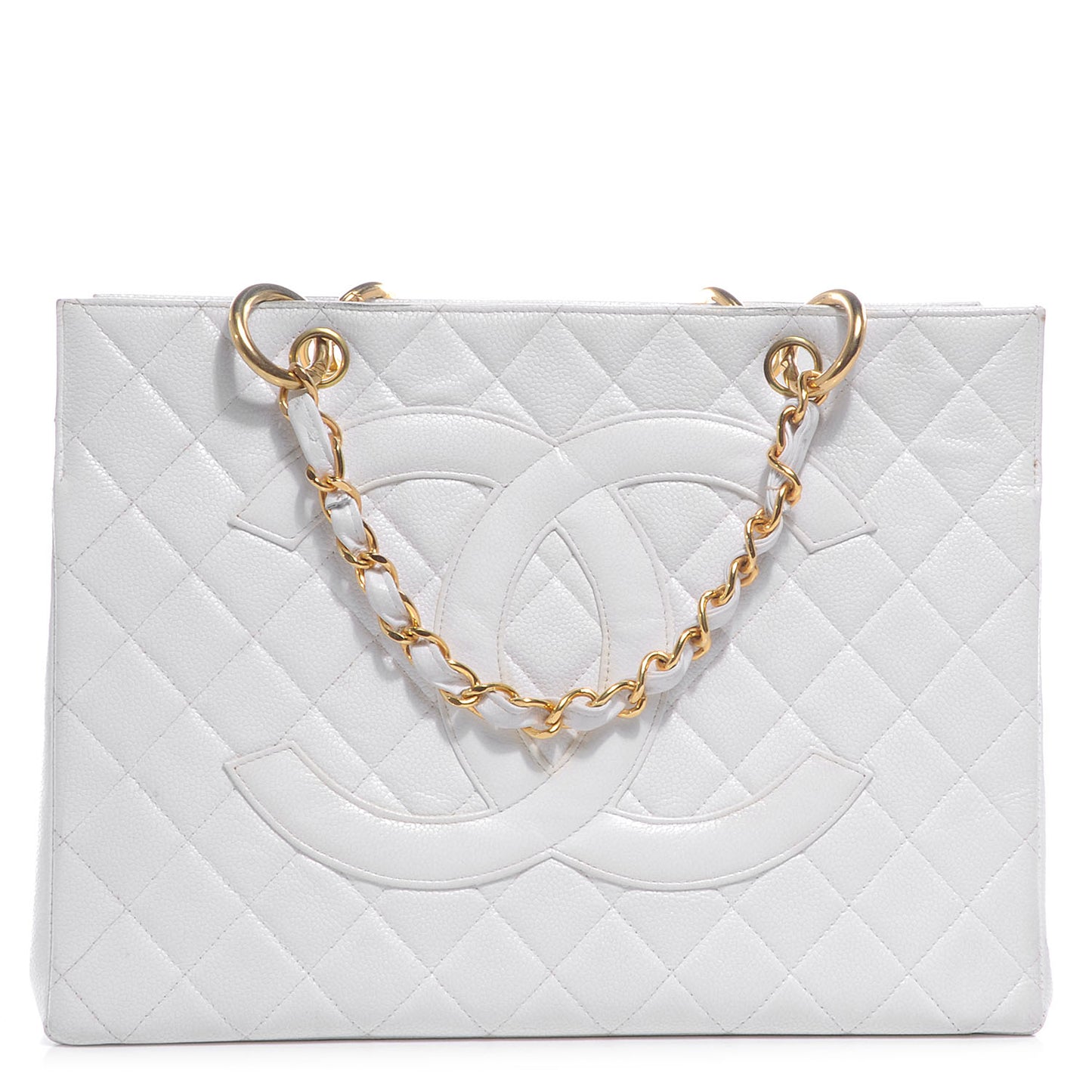 Caviar Quilted Grand Shopping Tote GST White
