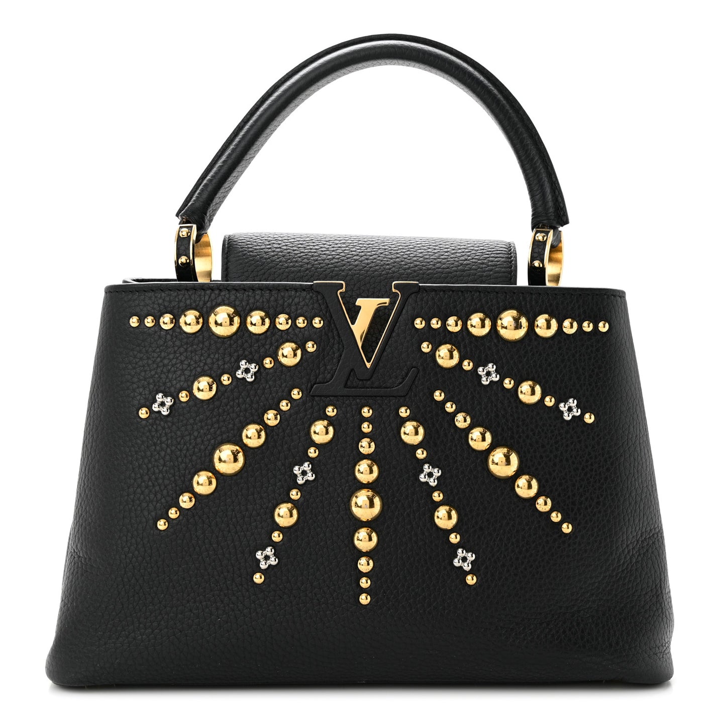 LOUIS VUITTON Taurillon Studded Sol Capucines PM Black
