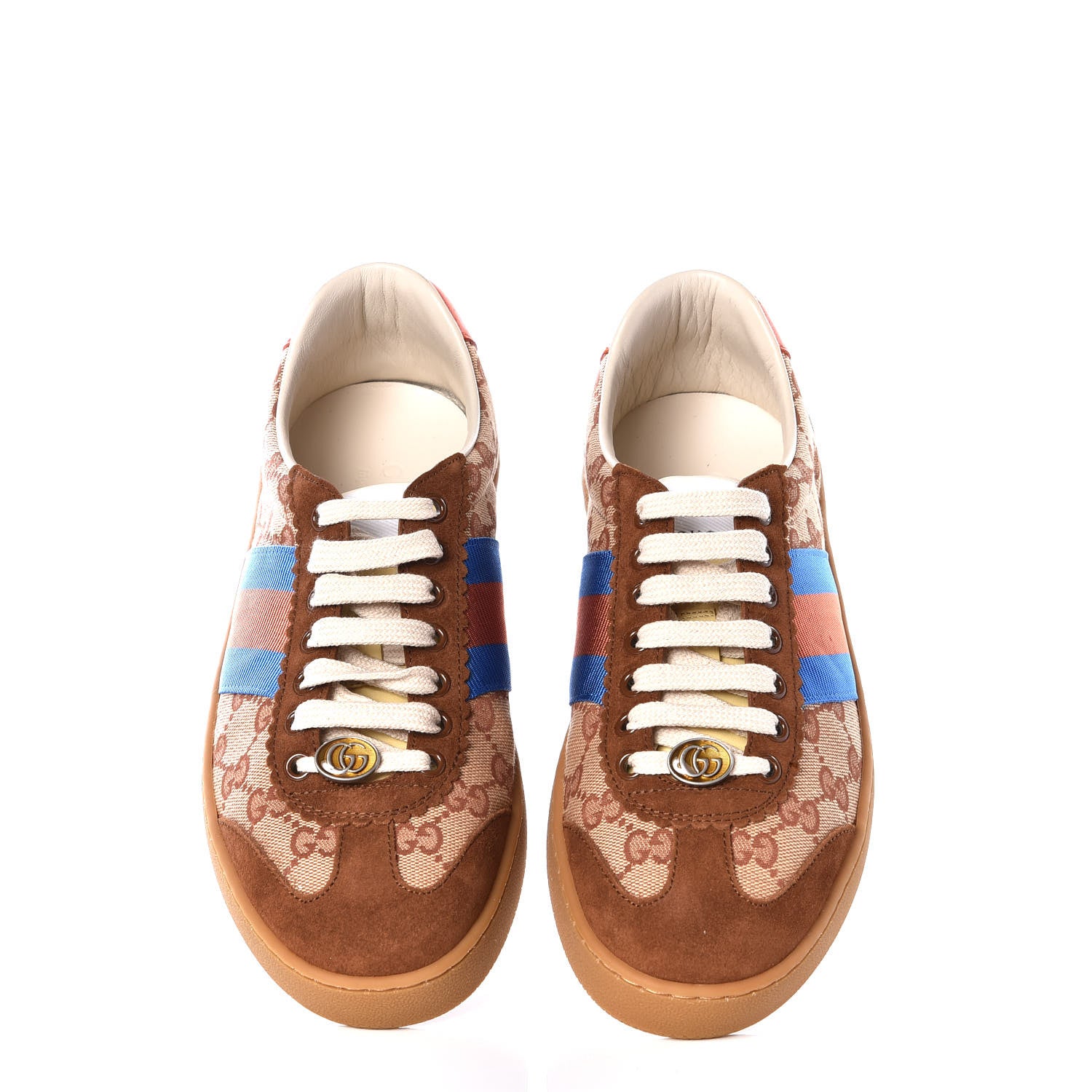 Gucci GG Monogram Suede Web Mens G74 Sneakers 6.5 Beige Ruggine Cuir 5 of 11