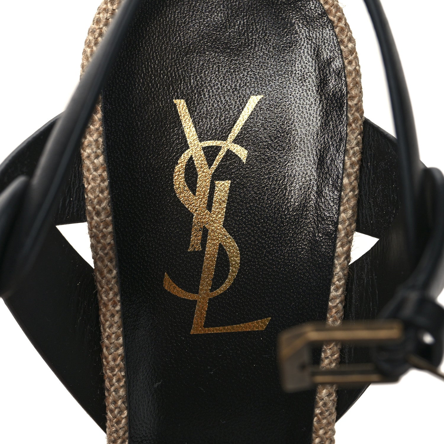 Saint Laurent Calfskin Canvas Tribute 105 Platform Sandals 37.5 Black 8 of 10