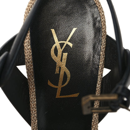 Saint Laurent Calfskin Canvas Tribute 105 Platform Sandals 37.5 Black 8 of 10