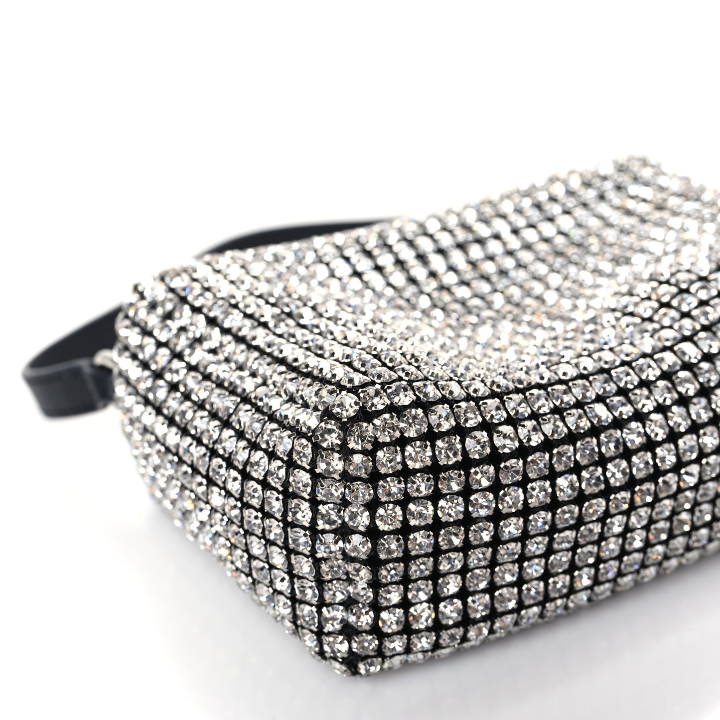 Mesh Crystal Rhinestone Mini Heiress Pouch Black Silver