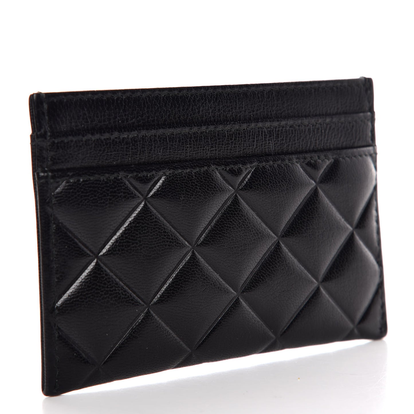 Lambskin Quilted Diamond CC Card Holder Black