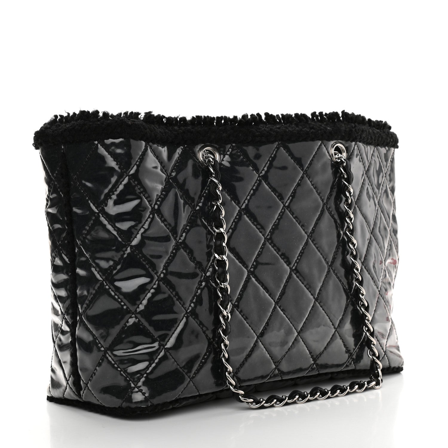 Chanel Vinyl Quilted Funny Tweed Tote Black 2 of 9