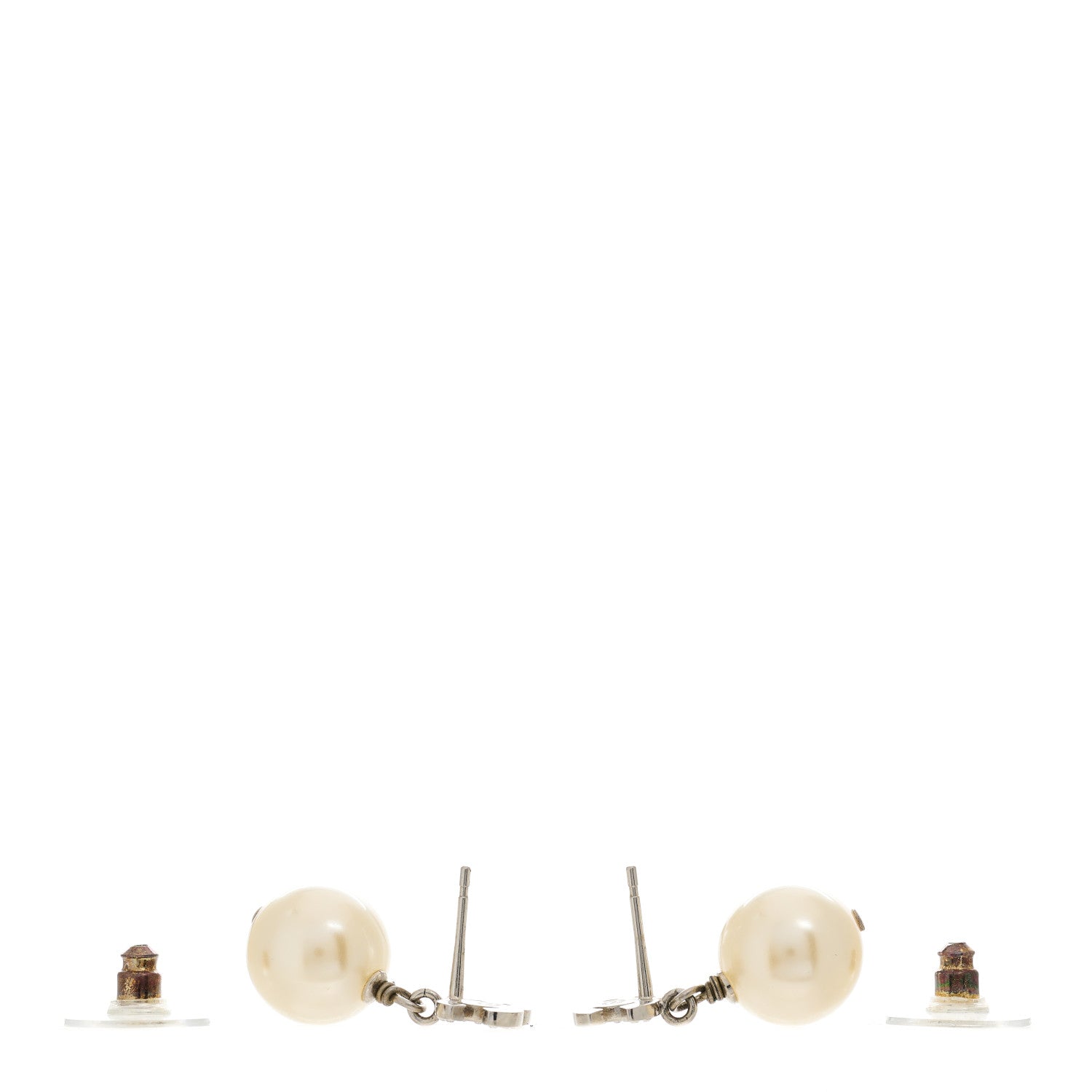 Chanel Crystal Pearl CC Drop Earrings Silver Pearly White 3 of 5