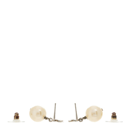 Chanel Crystal Pearl CC Drop Earrings Silver Pearly White 3 of 5