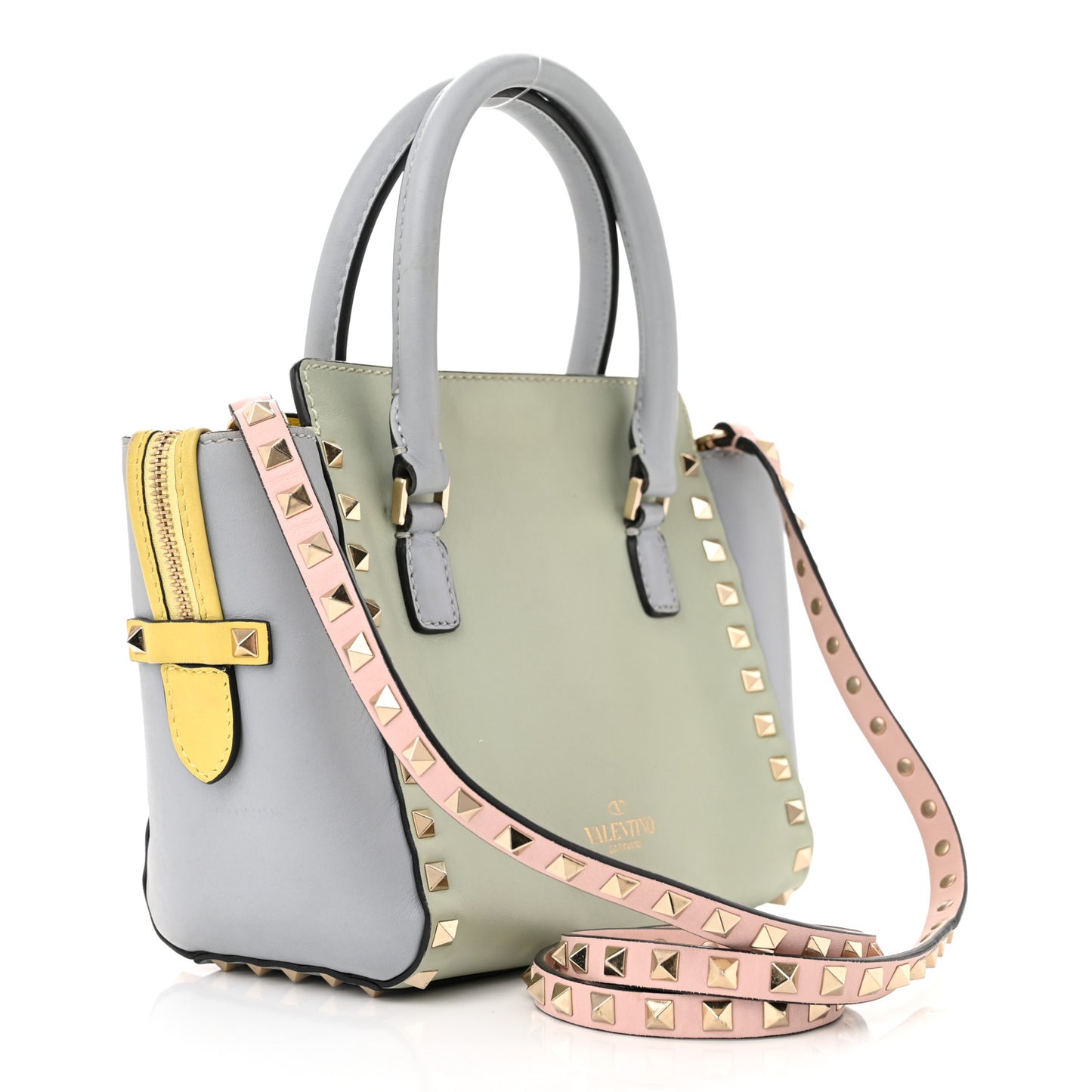 Vitello Watercolor Mini Rockstud Double Handle Tote Rose