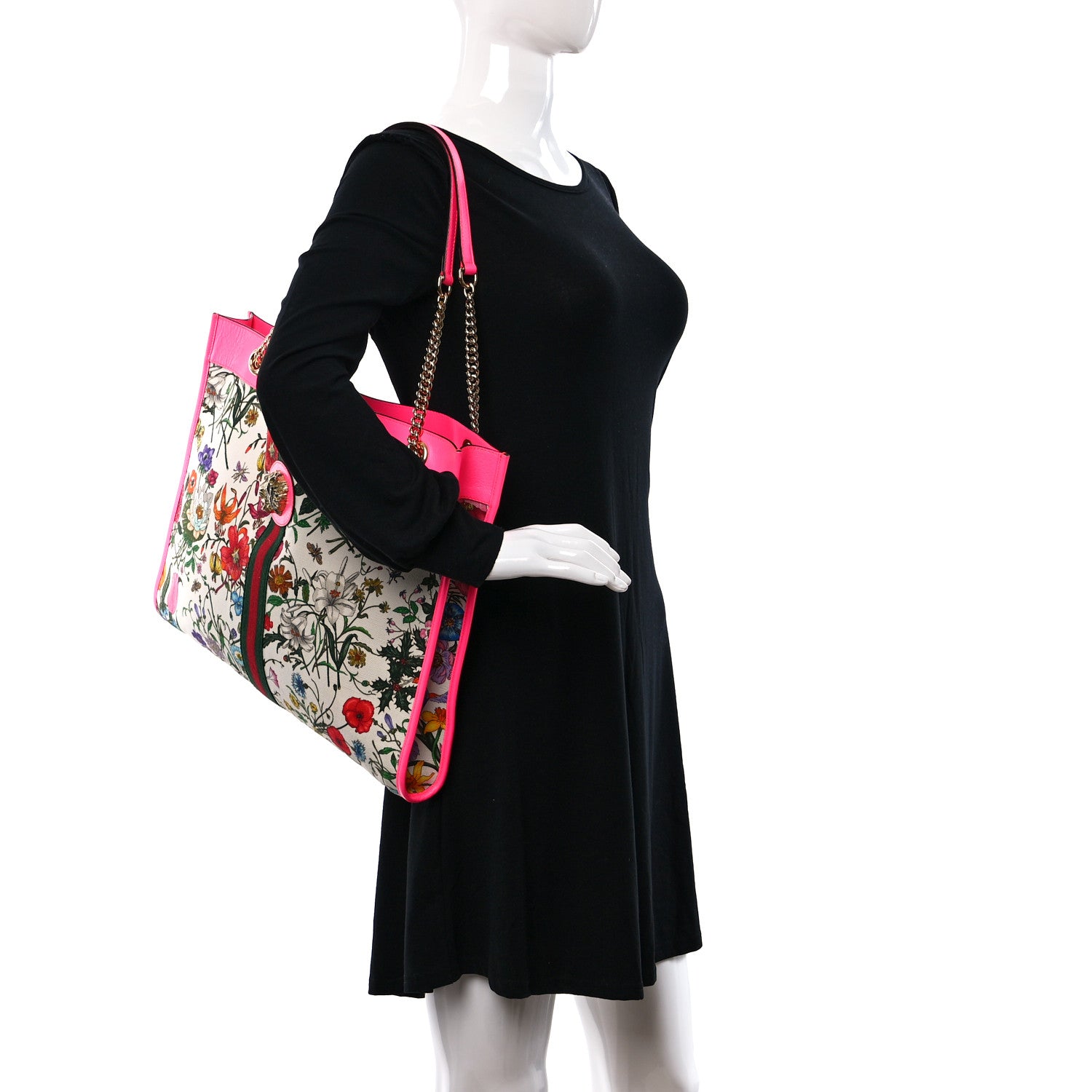 Gucci Canvas Flora Large Rajah Chain Tote White Multicolor Fuxia Fluo 2 of 15