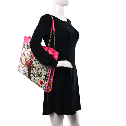 Gucci Canvas Flora Large Rajah Chain Tote White Multicolor Fuxia Fluo 2 of 15