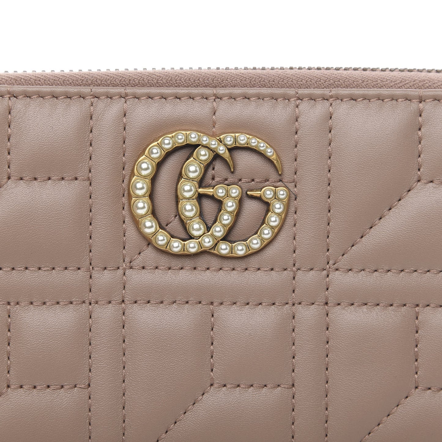 Calfskin Matelasse Pearly GG Marmont Zip Around Wallet Porcelain Rose