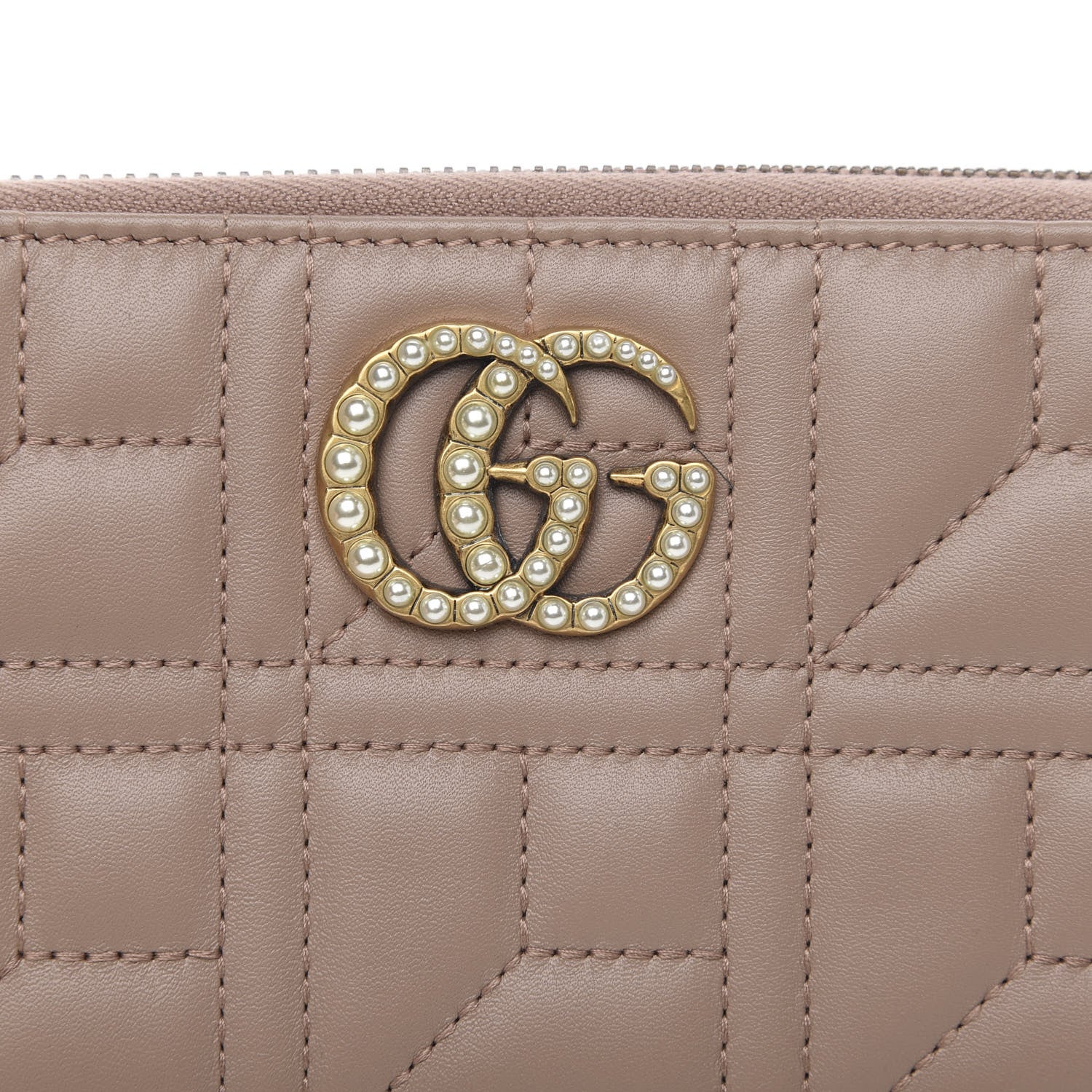 Gucci Calfskin Matelasse Pearly GG Marmont Zip Around Wallet Porcelain Rose 8 of 8
