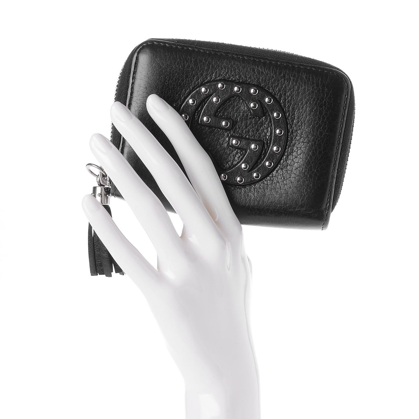 Pebbled Calfskin Studded Soho Compact Disco Zip Around Wallet Black