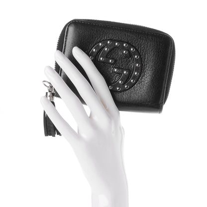 Gucci Pebbled Calfskin Studded Soho Compact Disco Zip Around Wallet Black 2 of 7