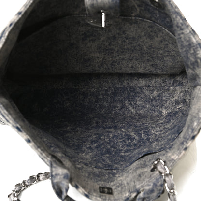 Chanel Denim Embossed CC Logo Print Shopping Tote Navy Blue 4 of 12
